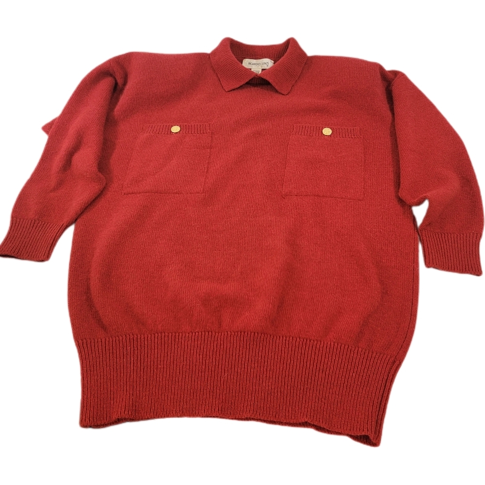 Vintage Ricardo Lenzi Size Medium to Large Angora and Lambswool Red Sweater - Picture 1 of 7